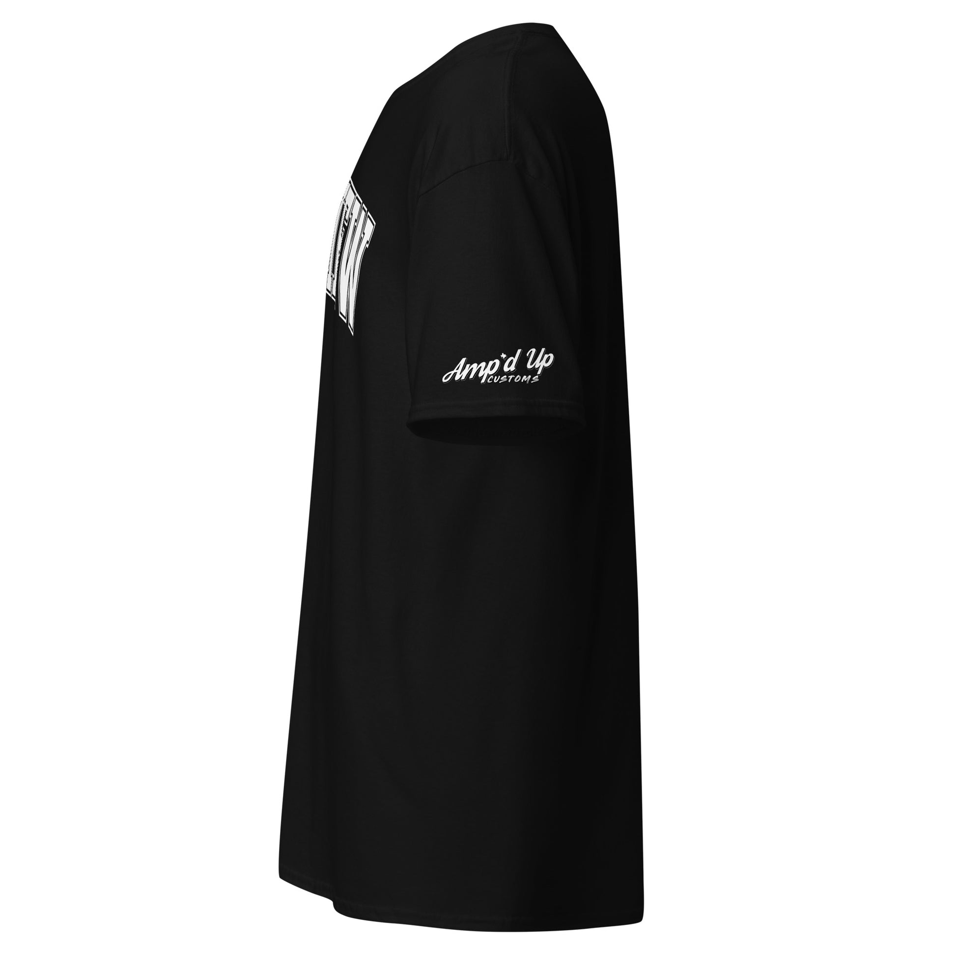 Black Longview Texas T-Shirt by Amp'd Up Custom with logo on sleeve and side view
