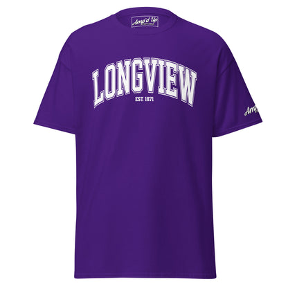 Purple Longview Texas T-Shirt by Amp'd Up Custom with white collegiate text design