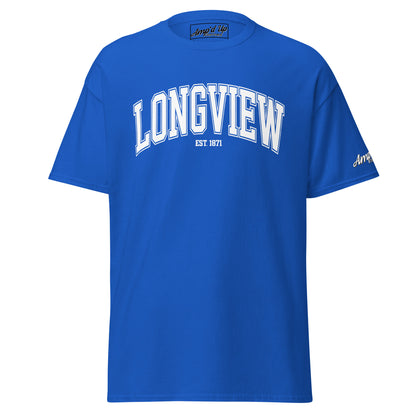 Amp'd Up Custom blue Longview Texas T-Shirt with white lettering and established 1871 design
