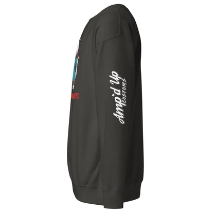 Black Michael Meowers Sweatshirt by Amp'd Up Custom with logo printed on the sleeve