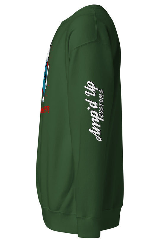 Green Michael Meowers Sweatshirt by Amp'd Up Custom with logo printed on the sleeve in white