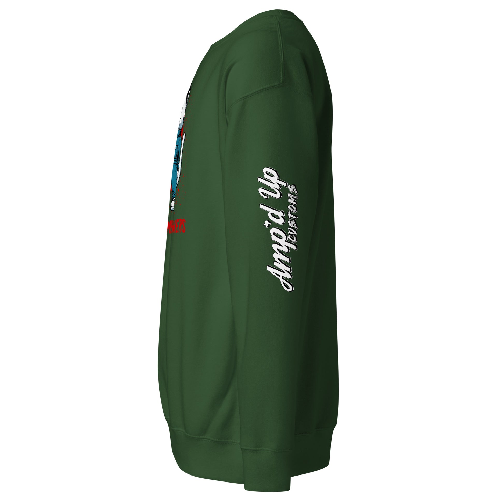 Green Michael Meowers Sweatshirt by Amp'd Up Custom with logo printed on the sleeve in white
