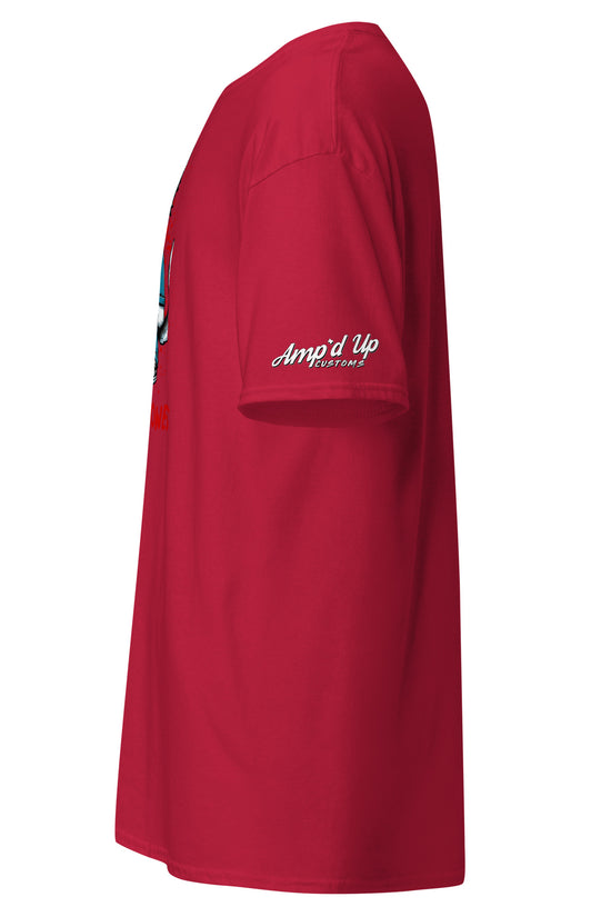 Red Michael Meowers T-Shirt by Amp'd Up Custom with logo on sleeve and classic fit