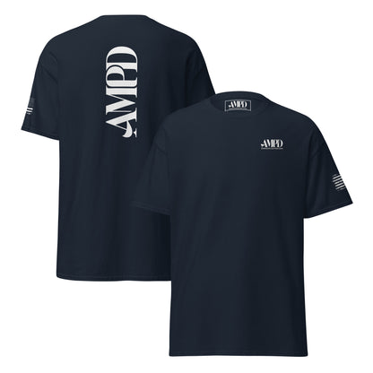 Amp'd Up Official 2026 AMPD Back Graphic T-Shirt in navy with bold AMPD logo