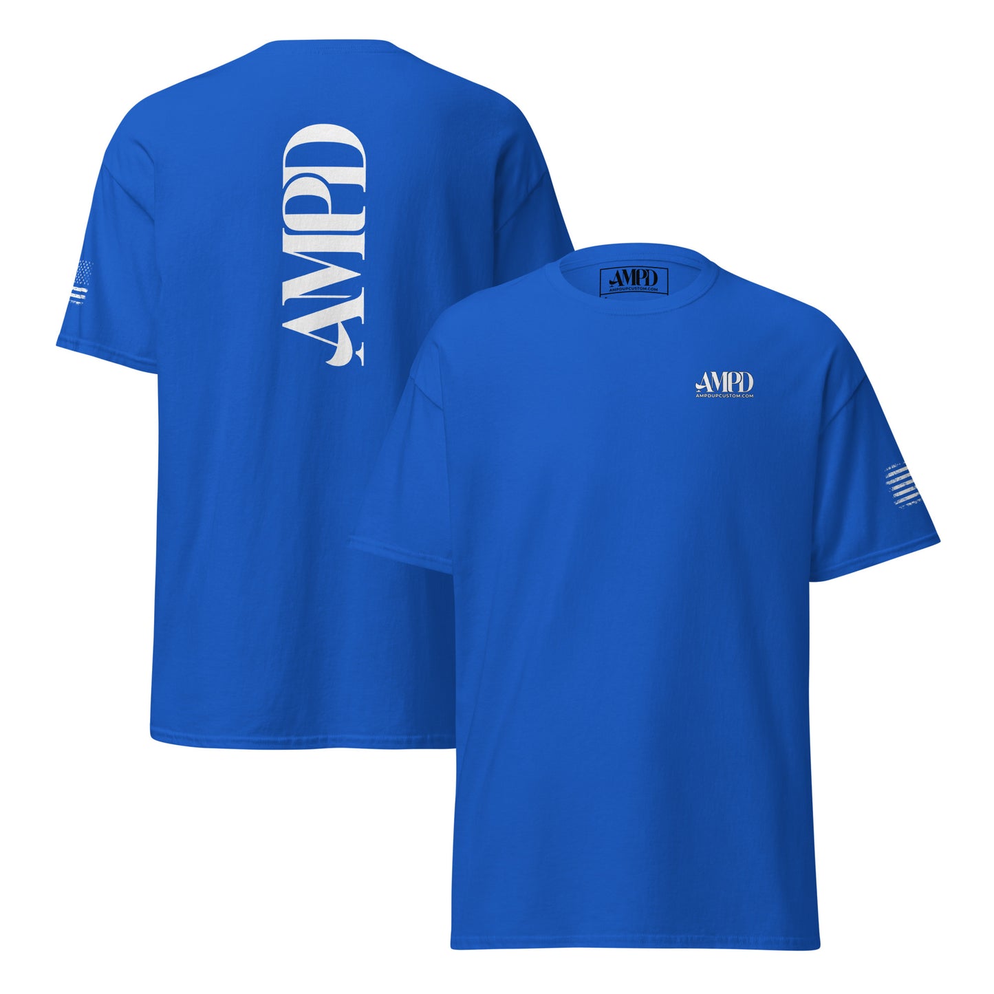 Amp'd Up Official 2026 AMPD Back Graphic T-Shirt in vibrant blue with stylish logo design