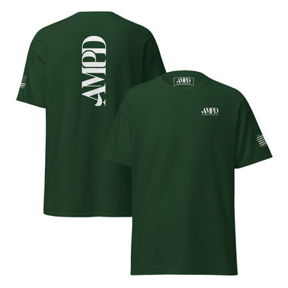 Amp'd Up Official 2026 AMPD Back Graphic T-Shirt in Dark Green with Front and Back Logo Design