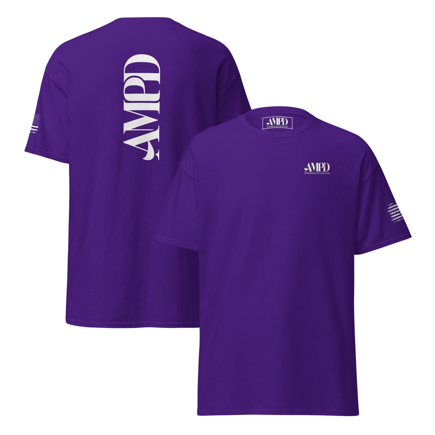 Amp'd Up Official 2026 AMPD Back Graphic T-Shirt in purple featuring a bold logo and stripes
