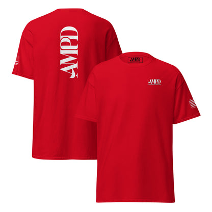 Amp'd Up Official 2026 AMPD Back Graphic T-Shirt in vibrant red featuring bold logo design