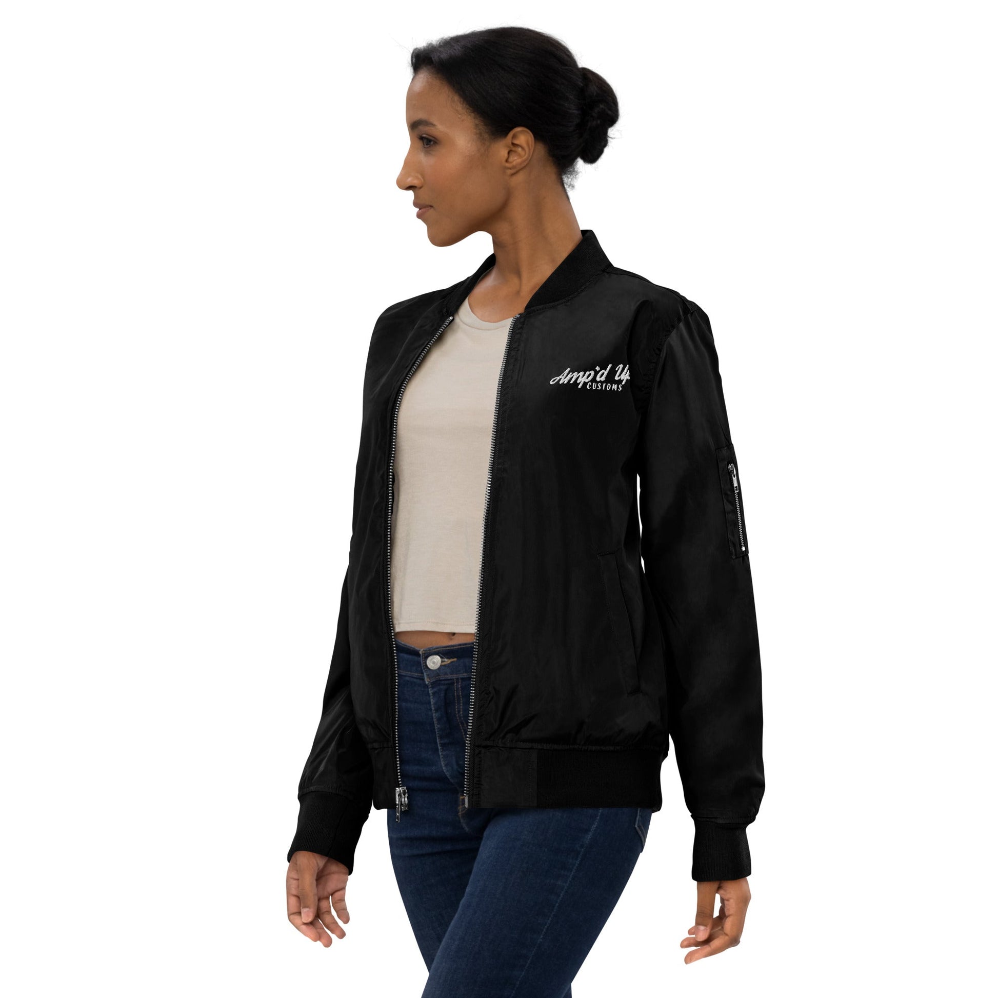 Amp'd Up Premium recycled bomber jacket in black with stylish design for eco-conscious fashion