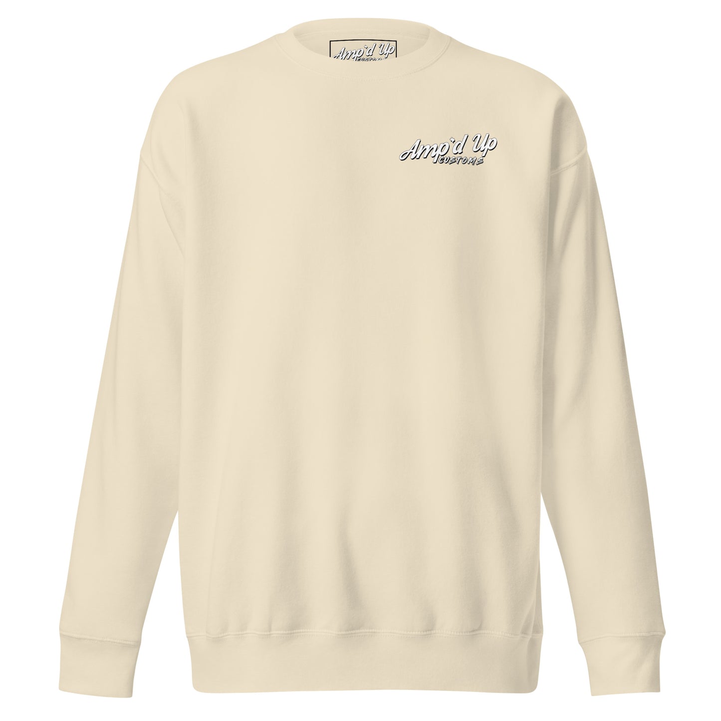 Back illustration of the Ride Hard, Wrench Harder Sweatshirt by Amp'd Up Custom in beige color