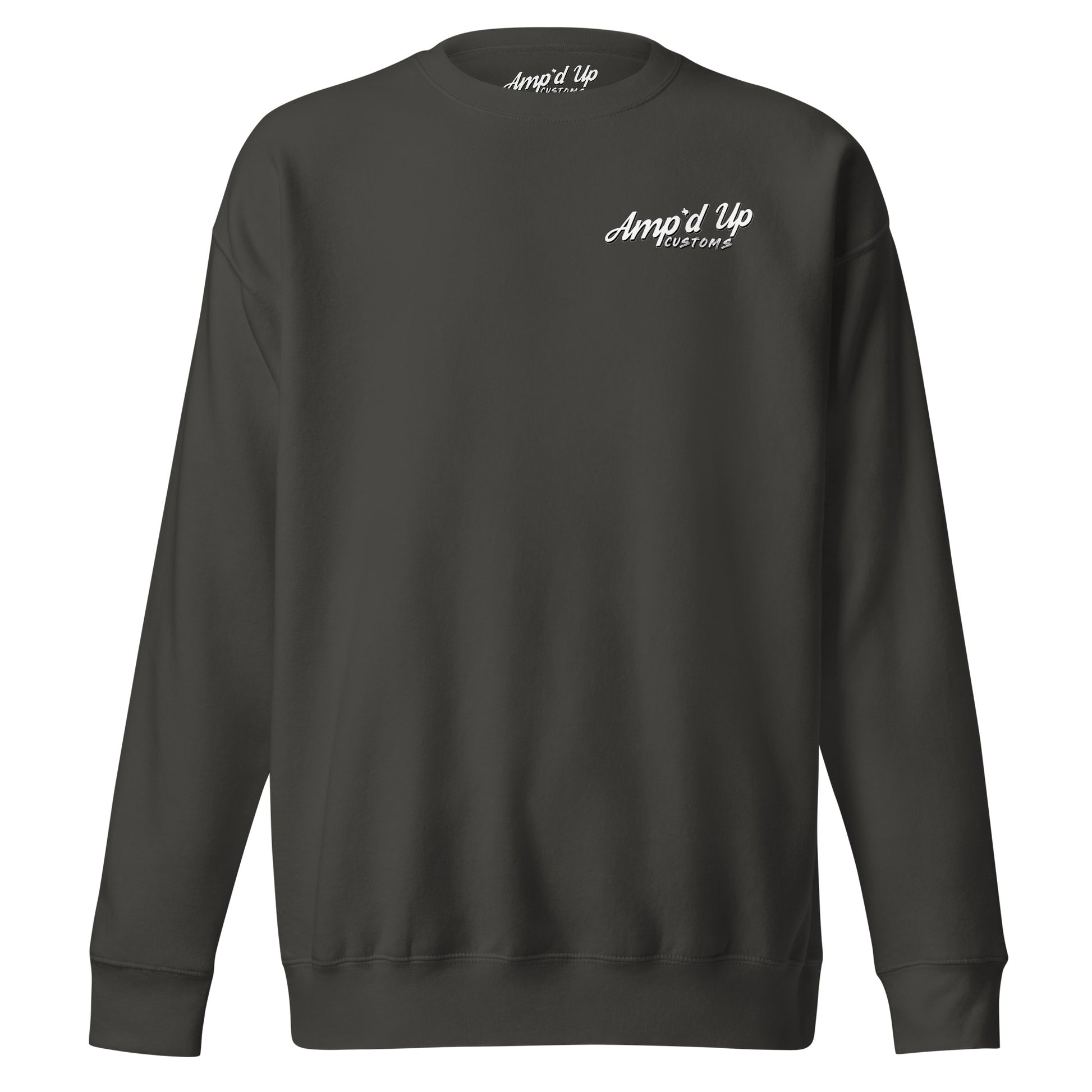 Back illustration of Ride Hard, Wrench Harder Sweatshirt by Amp'd Up Custom in dark color