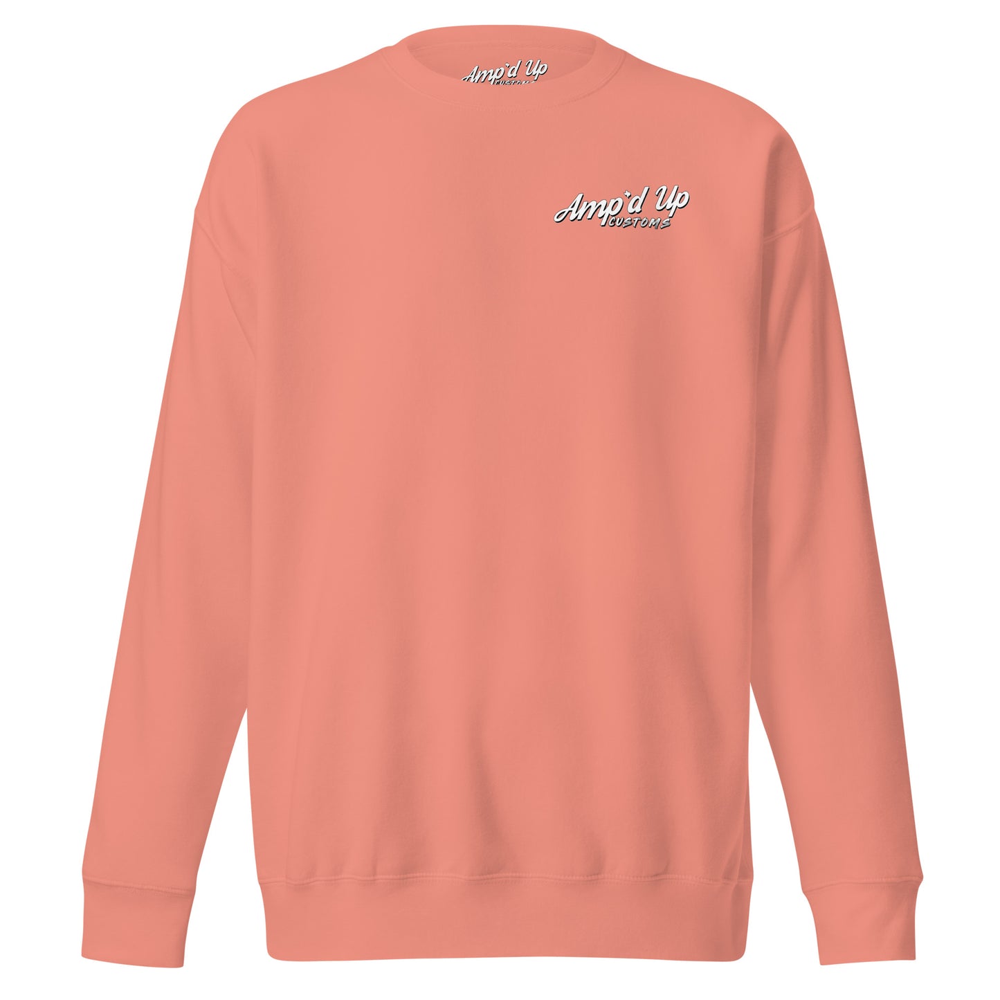 Back illustration of Ride Hard, Wrench Harder Sweatshirt in coral color by Amp'd Up Custom