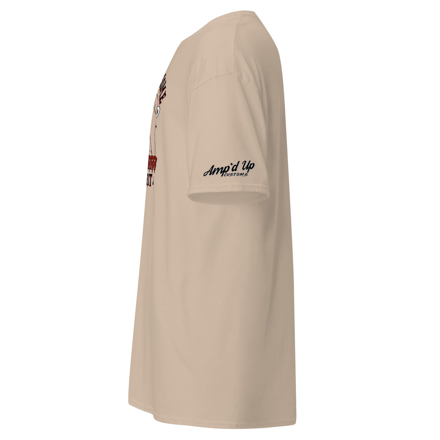 Beige Rolling up Some Horror Spirit T-Shirt by Amp'd Up Custom shown from side view