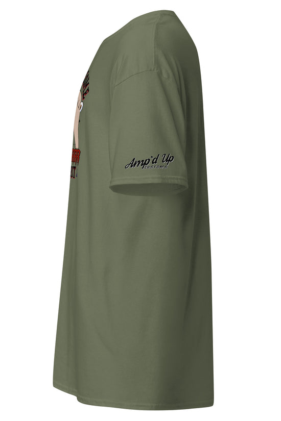 Amp'd Up Custom Rolling up Some Horror Spirit T-Shirt in olive green side view