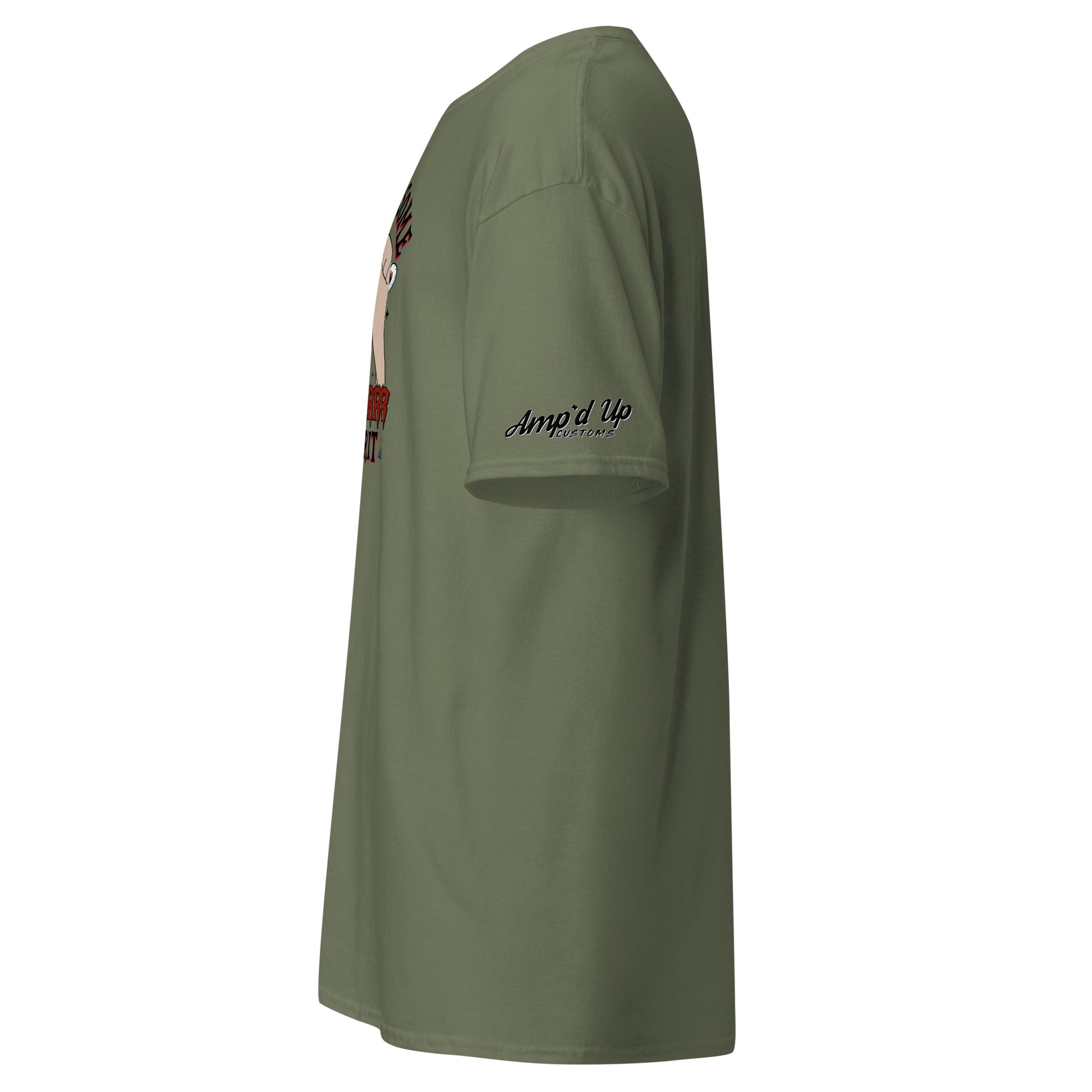 Amp'd Up Custom Rolling up Some Horror Spirit T-Shirt in olive green side view