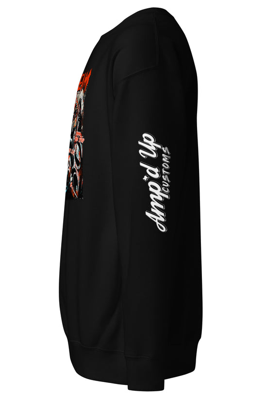 Black Scream Sweatshirt by Amp'd Up Custom with graphic print on front and logo on sleeve