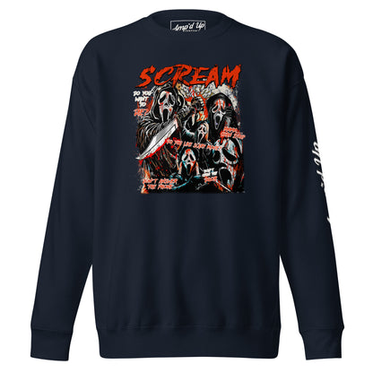 Amp'd Up Custom Scream Sweatshirt with horror-themed graphic and bold red text on black fabric