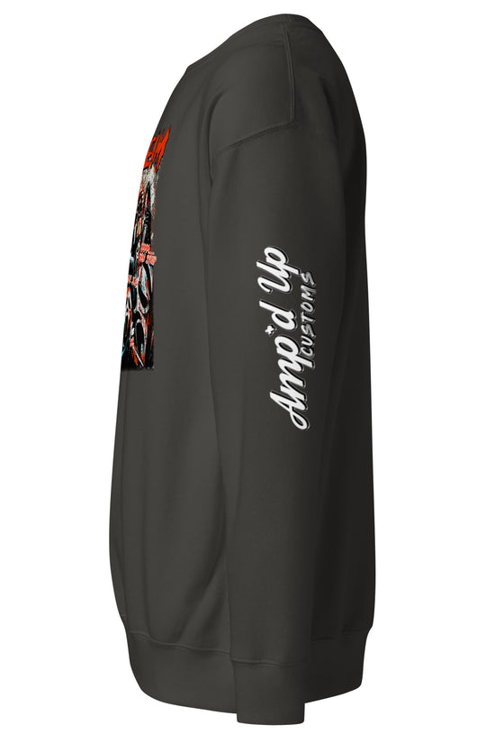 Amp'd Up Custom black Scream Sweatshirt with graphic print and logo on sleeve side view