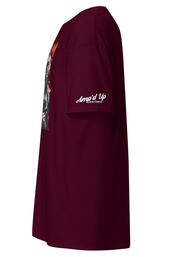 Amp'd Up Custom maroon Scream T-Shirt with graphic print on front and logo on sleeve