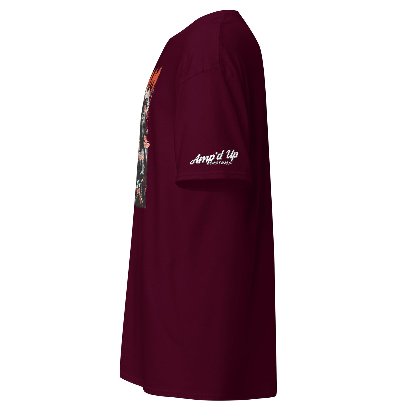 Amp'd Up Custom maroon Scream T-Shirt with graphic print on front and logo on sleeve