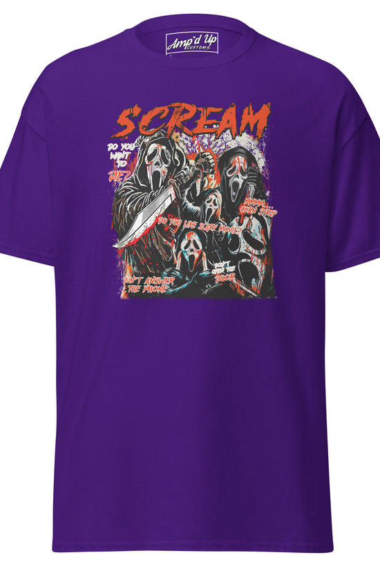 Purple Scream T-Shirt by Amp'd Up Custom featuring graphic horror movie ghost face characters