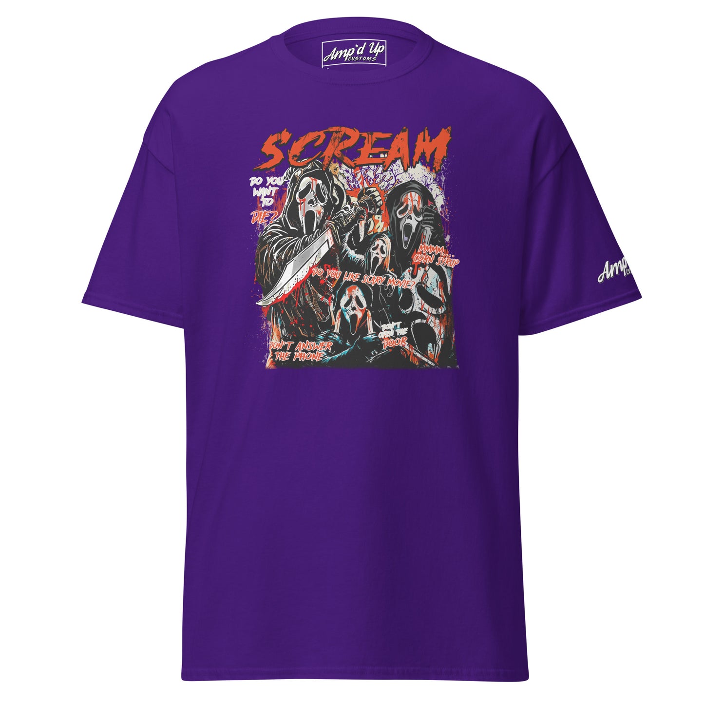 Purple Scream T-Shirt by Amp'd Up Custom featuring graphic horror movie ghost face characters