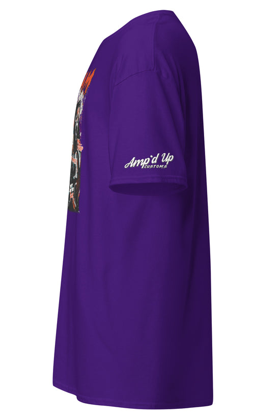 Purple Scream T-Shirt by Amp'd Up Custom showing side view with logo on sleeve