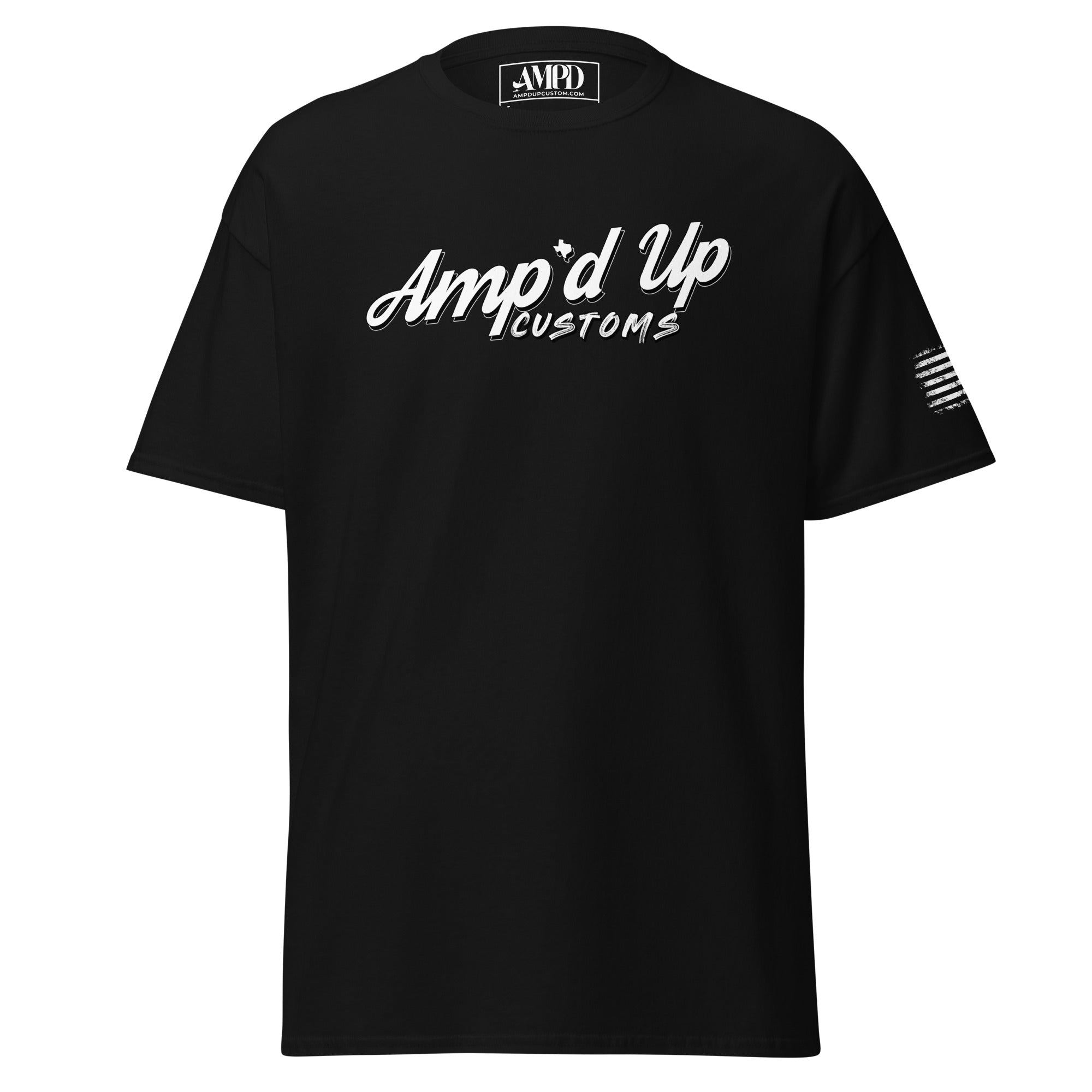 Ampd Up Signature Classic T-Shirt in black with bold logo and small flag detail