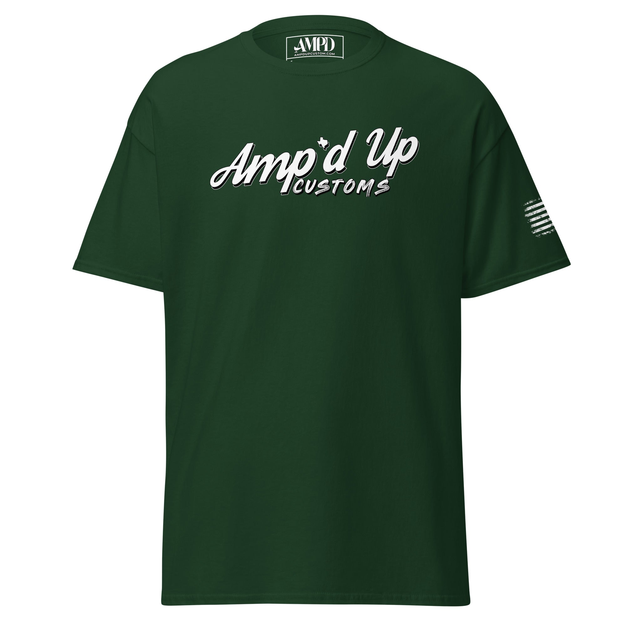 Ampd Up Signature Classic T-Shirt in dark green with custom logo and flag design