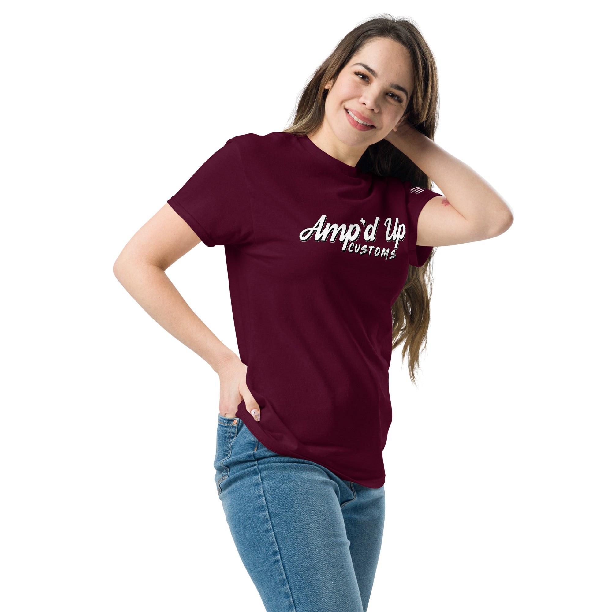 Amp'd Up Signature Classic T-Shirt in burgundy with stylish logo for casual wear