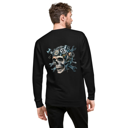 Skull Mechanic Sweatshirt with detailed back illustration featuring gears and tools