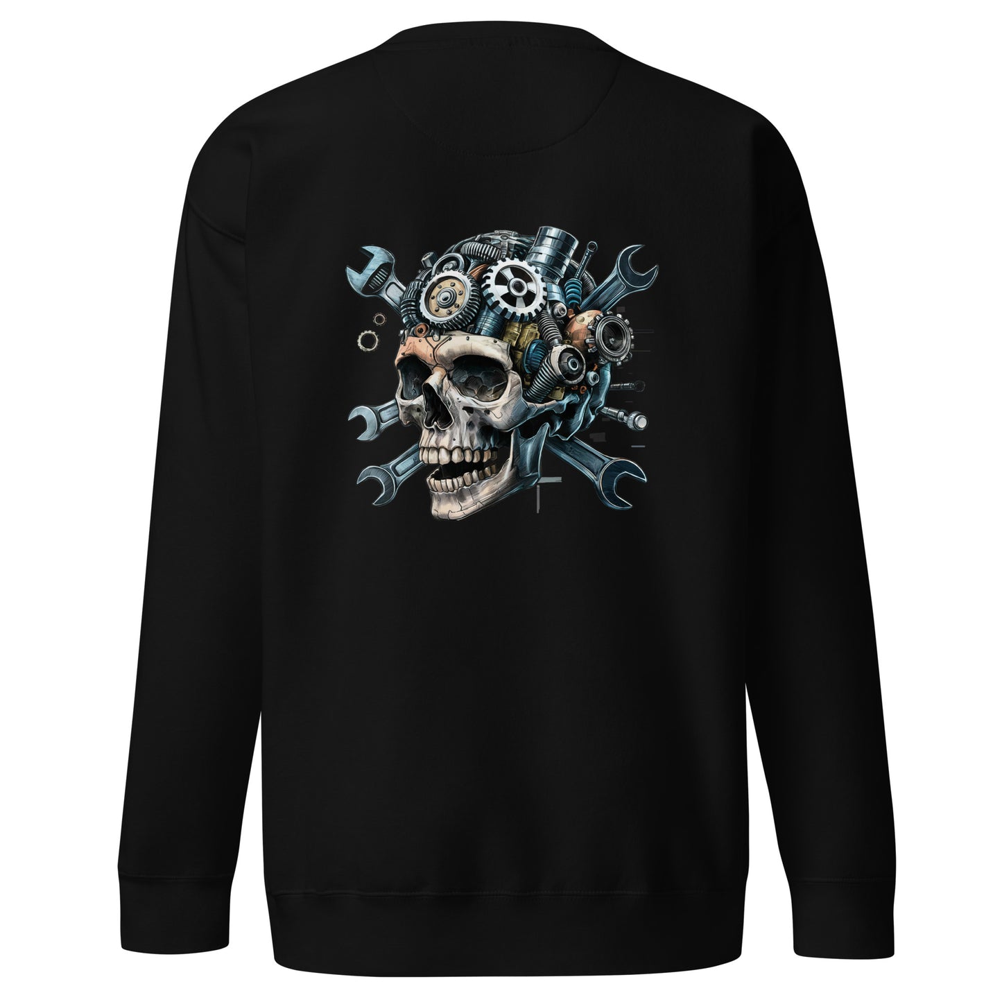 Skull Mechanic Sweatshirt with Intricate Skull and Gear Illustration on the Back