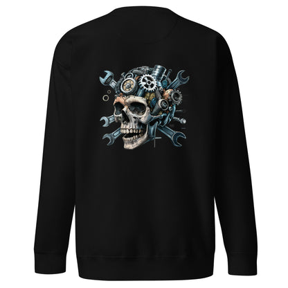 Skull Mechanic Sweatshirt with Intricate Skull and Gear Illustration on the Back
