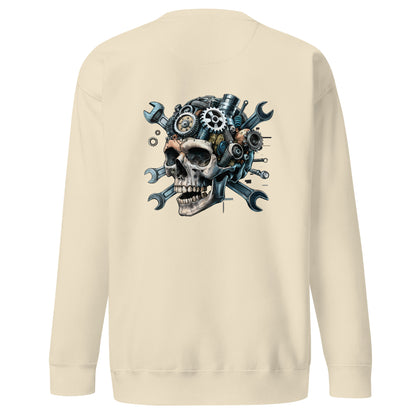 Cream Skull Mechanic Sweatshirt with a detailed back illustration of skull and tools