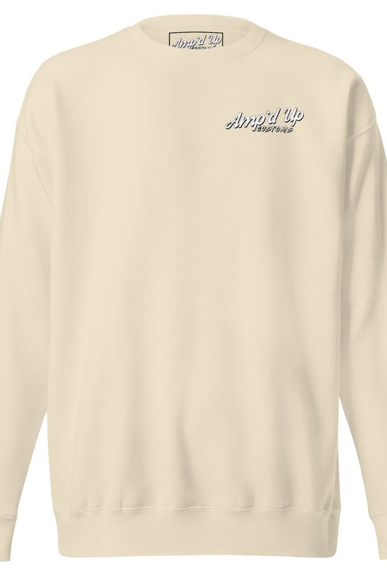 Amp'd Up Custom Skull Mechanic Sweatshirt with a stylish back illustration for a unique casual look