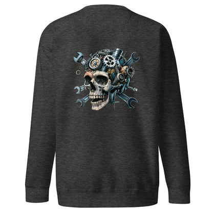 Skull Mechanic Sweatshirt with a detailed back illustration featuring gears and tools