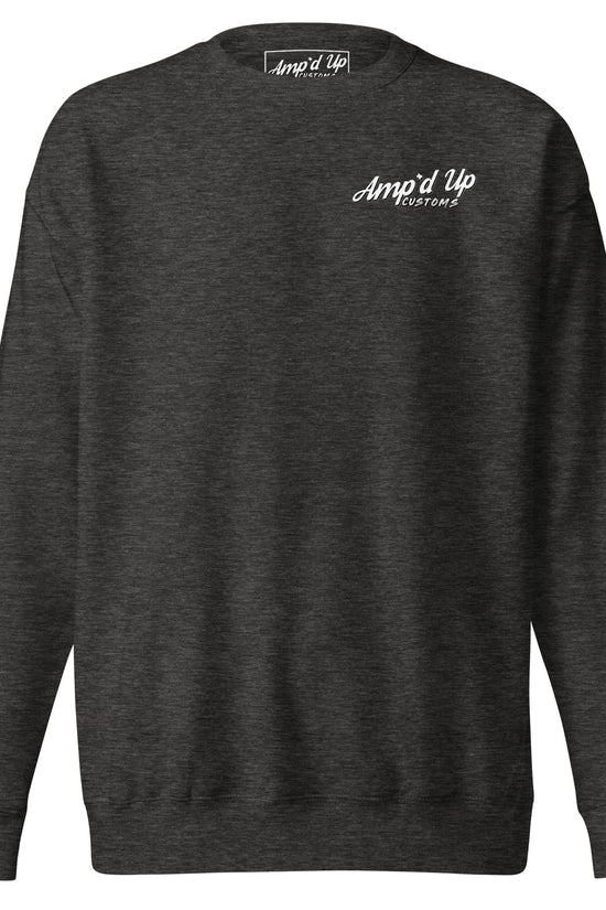 Dark gray Amp'd Up Custom Skull Mechanic Sweatshirt with back illustration for a stylish look