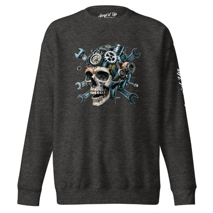 Skull Mechanic Sweatshirt featuring a skull with gears and wrenches on a dark background