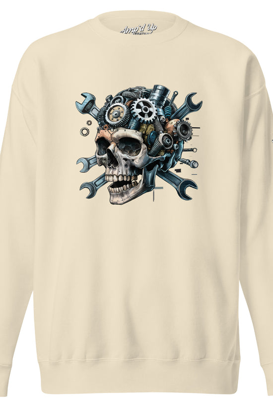 Amp'd Up Custom Skull Mechanic Sweatshirt with Unique Gear and Skull Design
