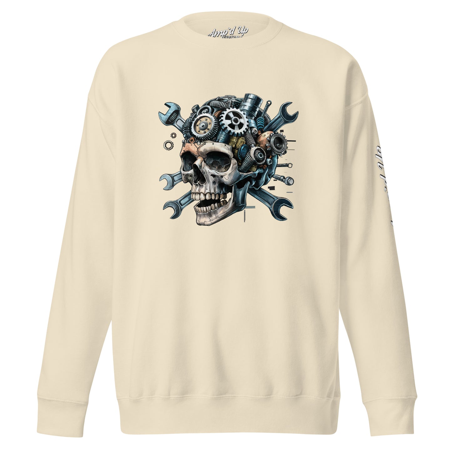 Amp'd Up Custom Skull Mechanic Sweatshirt with Unique Gear and Skull Design