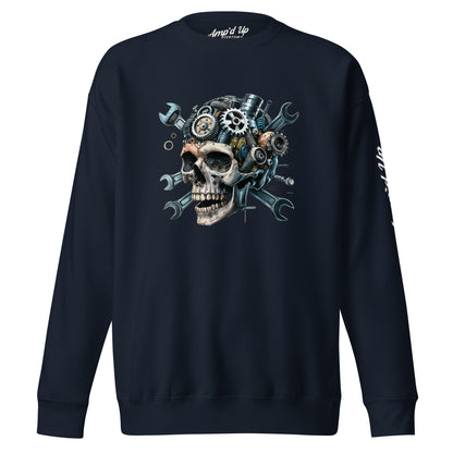 Amp'd Up Custom Skull Mechanic Sweatshirt featuring a skull design with gears and tools