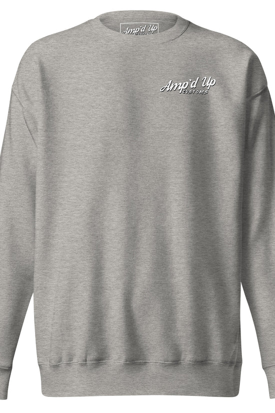 Amp'd Up Custom Skull Mechanic Sweatshirt featuring a soft gray fabric and casual style