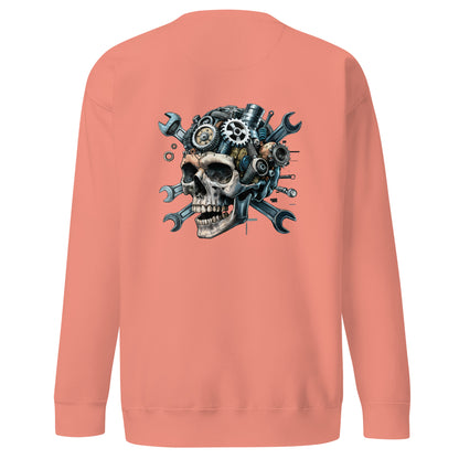 Back view of the Skull Mechanic Sweatshirt featuring a detailed skull and mechanical elements illustration