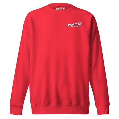 Red Amp'd Up Custom Sweatshirt featuring a bold Skull Mechanic Sweatshirt back illustration