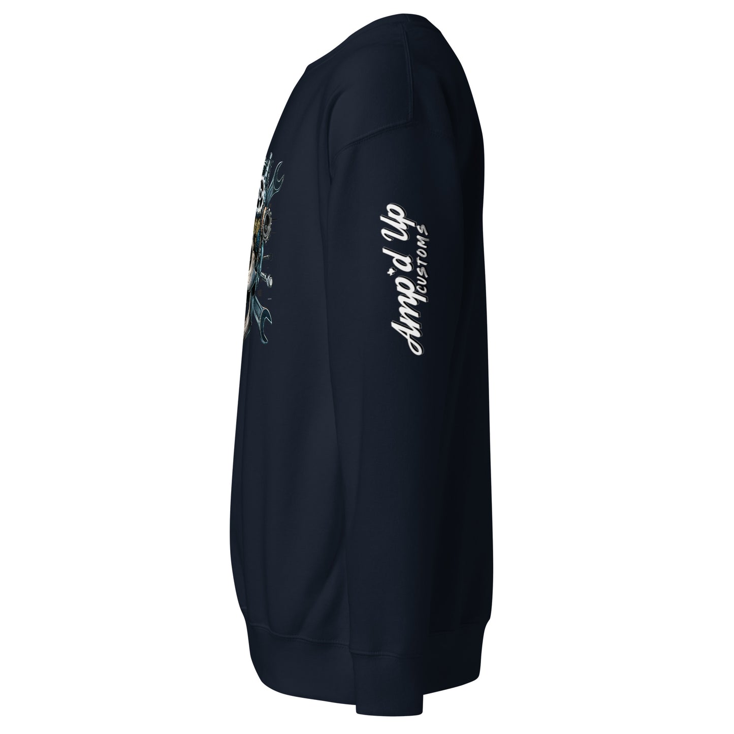 Amp'd Up Custom Skull Mechanic Sweatshirt in Navy with Unique Graphic Design