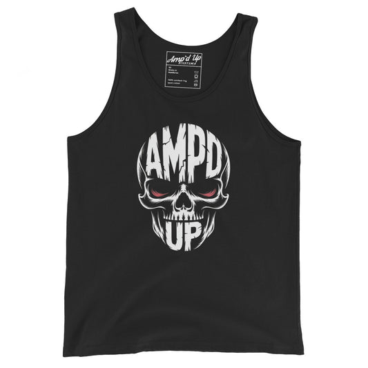 Amp'd Up Skull Tank Top in black featuring a bold skull design with a stylish print