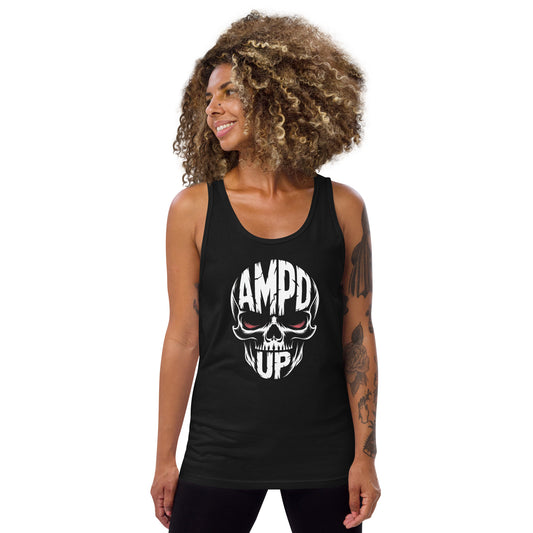 Amp'd Up Skull Tank Top in black featuring a bold skull graphic for a stylish look