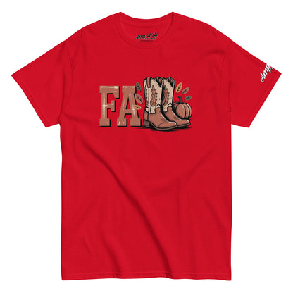 Red Southern Fall T-Shirt by Amp'd Up Custom with fall boots and pumpkin graphic design