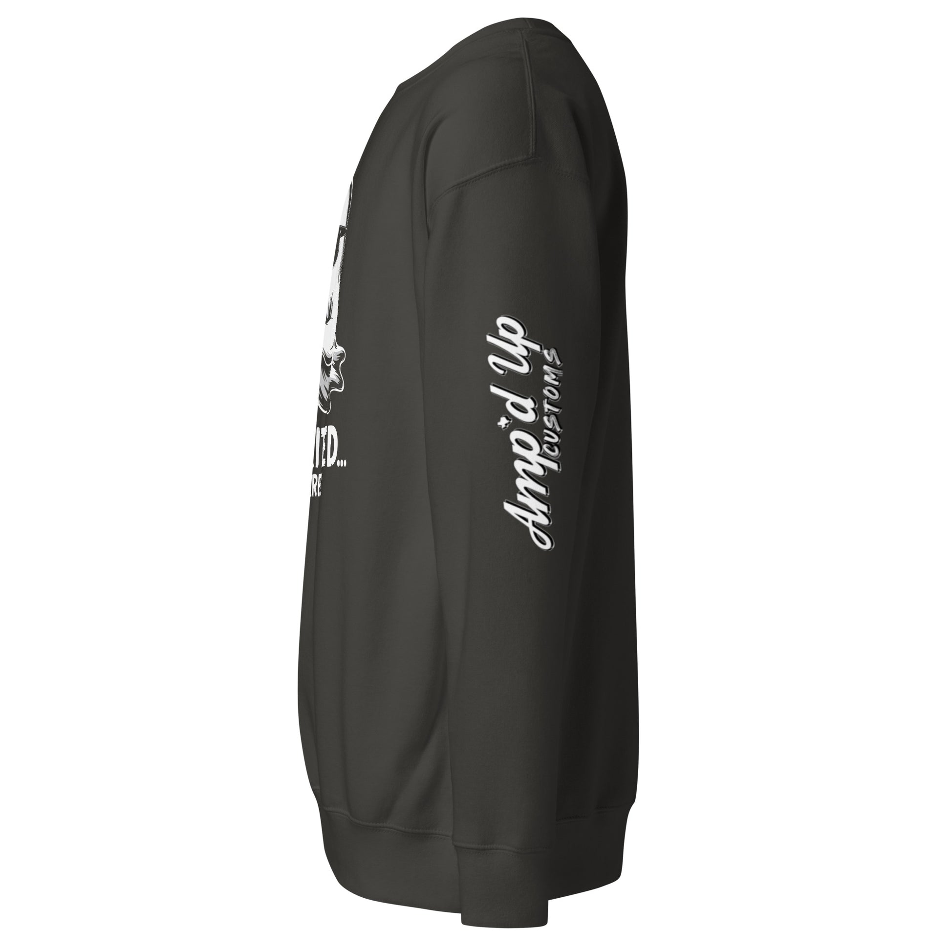 Black Spirited Barely Sweatshirt by Amp'd Up Custom with logo print on sleeve and comfortable fit