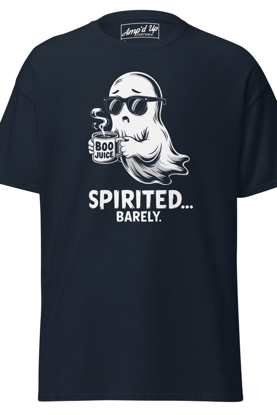 Amp'd Up Custom Spirited Barely T-Shirt with ghost holding Boo Juice cup in black